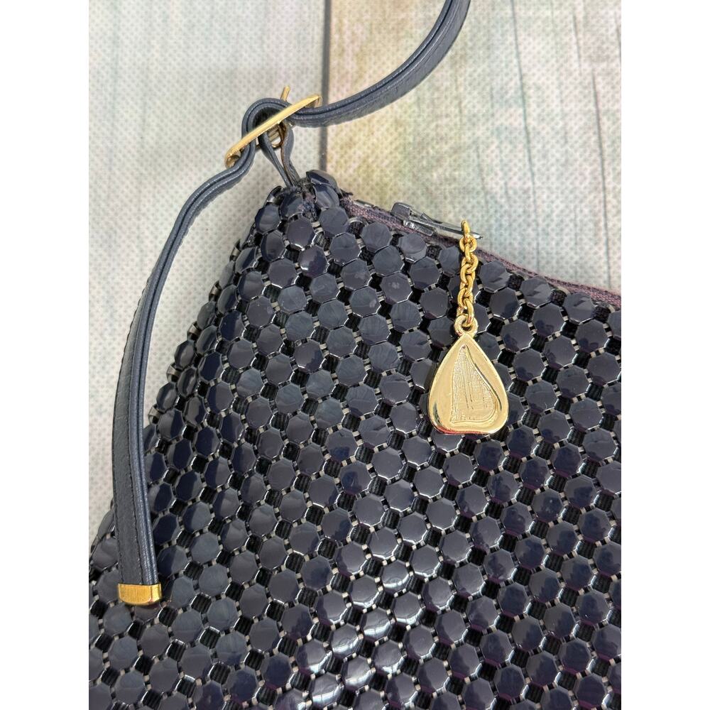 Whiting And Davis Vintage Navy Metal Mesh Shoulder Bag Purse Chainmail Gold - Picture 8 of 8
